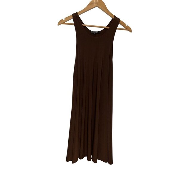 Norma Kamali Brown Sleeveless Midi Swing Dress Medium Polyester Blend Womens - Picture 1 of 8